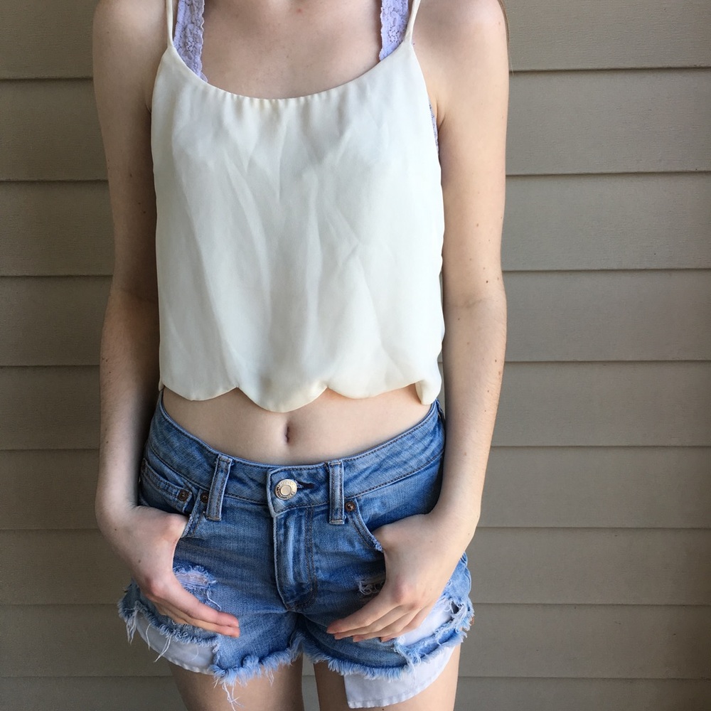 Scalloped white crop top